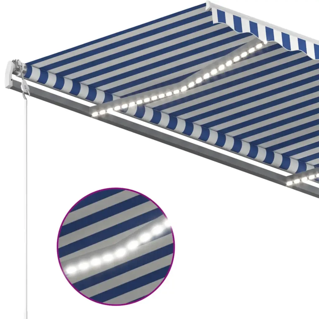 Tenda Automatica con Sensore Vento e LED 450x300 cm Blu Bianca - Image 4