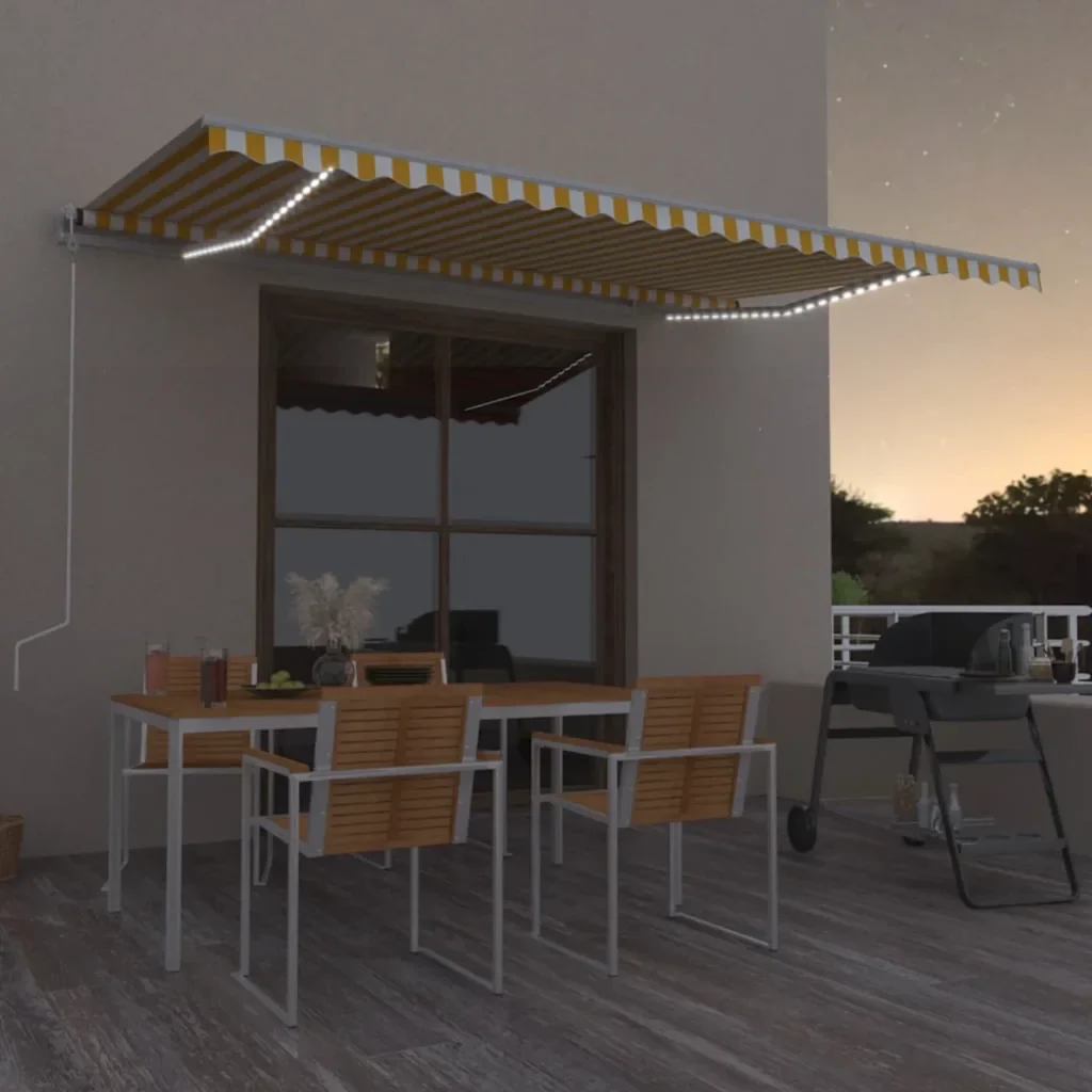 Tenda Automatica con Sensore Vento LED 500x350 cm Gialla Bianca 3069033