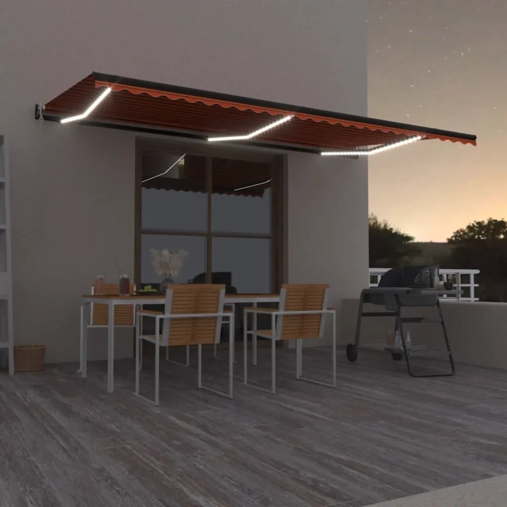 Tenda Automatica Sensore Vento e LED 600x300 cm Arancio Marrone
