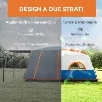 Tenda da Campeggio per 4-6 Persone con 2 Stanze e Veranda, Impermeabile e UPF 30+, Borsa di Trasporto, Blu - Image 4