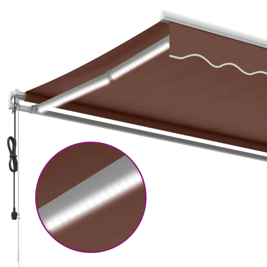 Tenda da Sole Retrattile Automatica con LED Marrone 500x350 cm 3215398 - Image 8