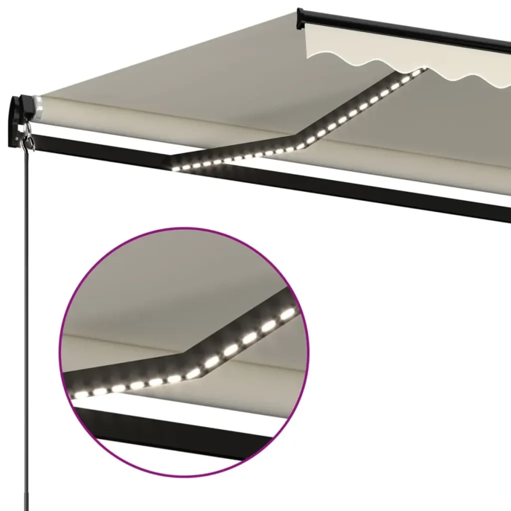 Tenda da Sole Retrattile Manuale con LED 400x300 cm Crema - Image 4
