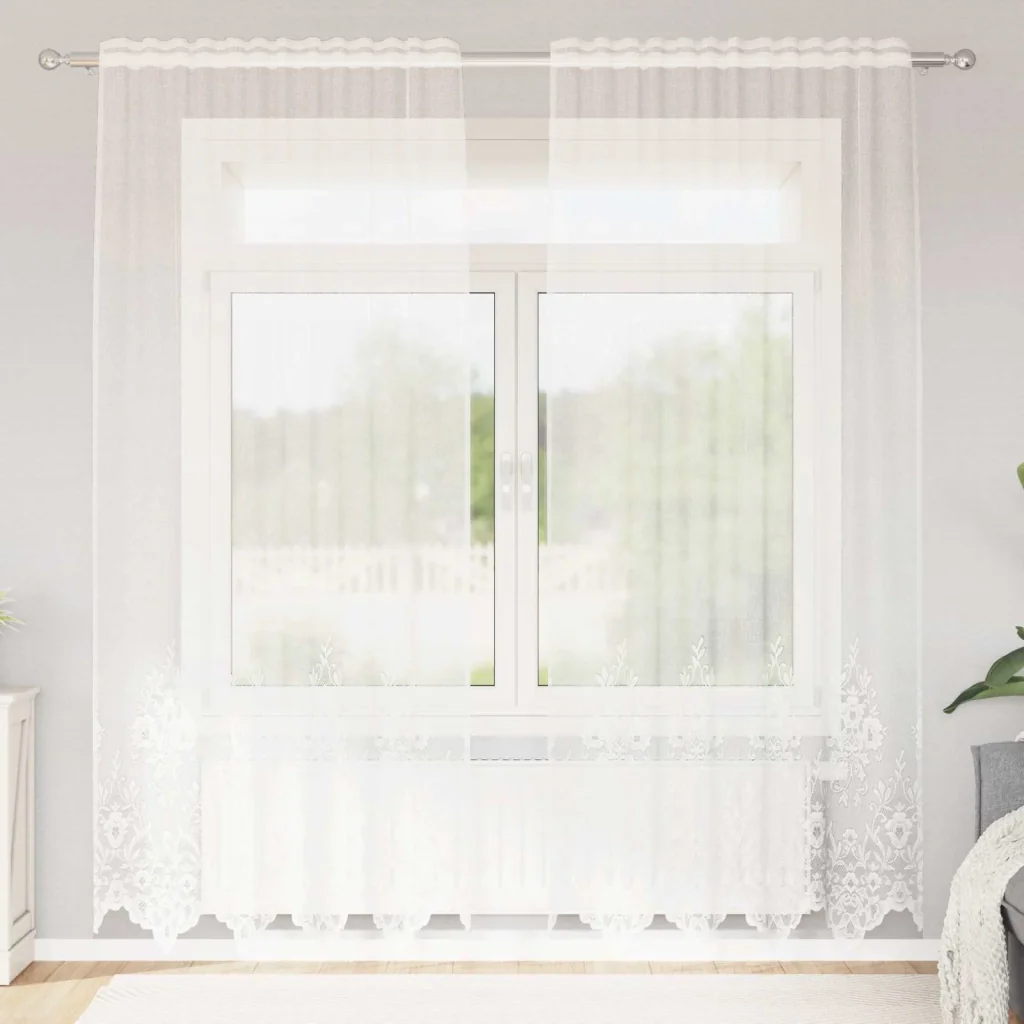 Tenda in Pizzo con tende Bianco 150 x 240 cm Poliestere 4107756