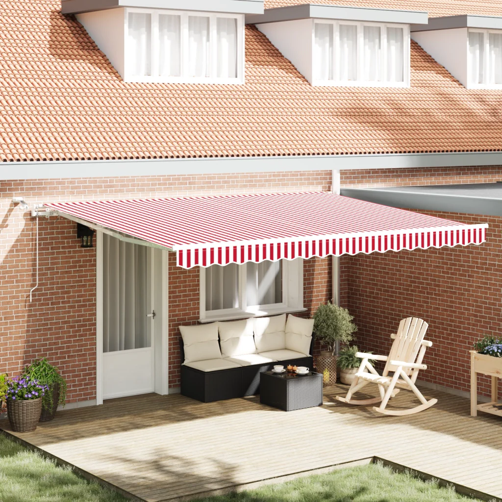 Tenda retrattile automatica con LED a righe rosse e bianche 450x300 cm