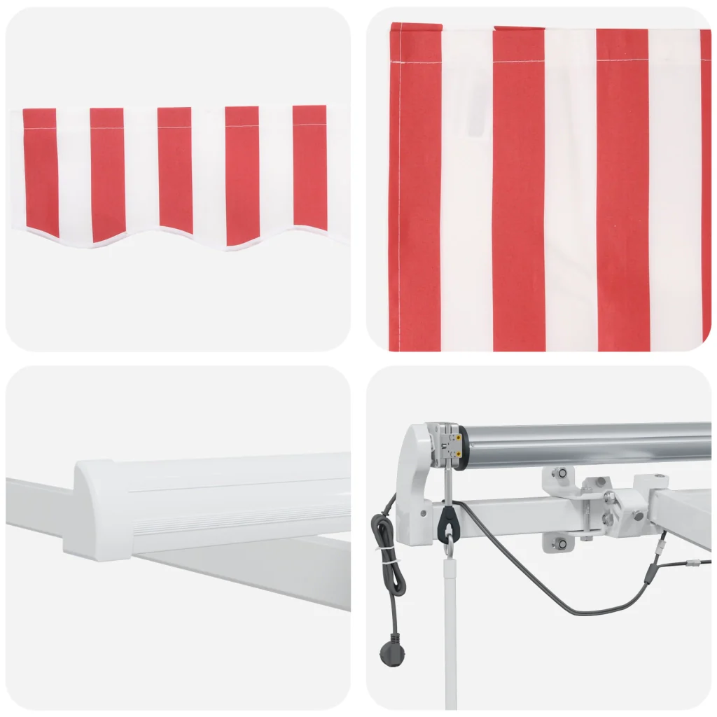Tenda retrattile automatica con LED a righe rosse e bianche 450x300 cm - Image 8