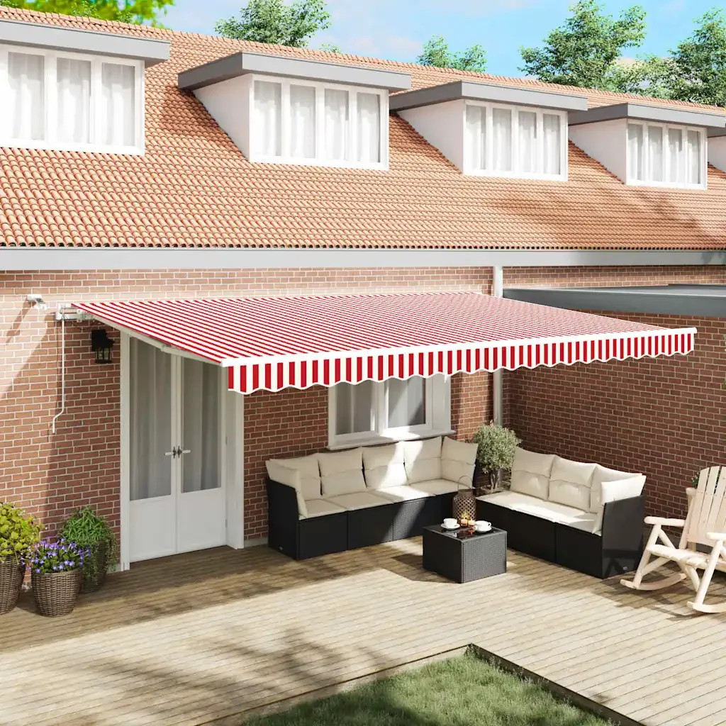 Tenda retrattile Rosso e Bianco 500 × 350 cm Poliestere 3331496