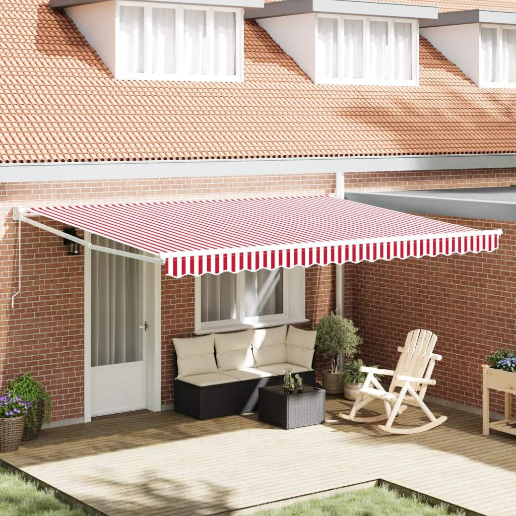 Tenda retrattile manuale a righe rosse e bianche 450x300 cm