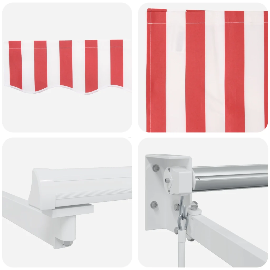 Tenda retrattile manuale a righe rosse e bianche 450x300 cm - Image 8