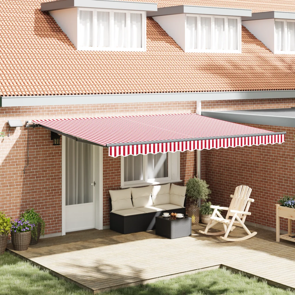 Tenda Retrattile Manuale con LED a righe rosse e bianche 450x300 cm