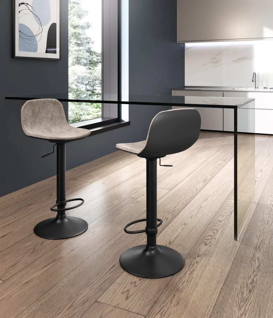 Sgabello Teo con alzata a gas e rivestimento in microfibra beige - Design moderno per penisola o angolo bar - Stones