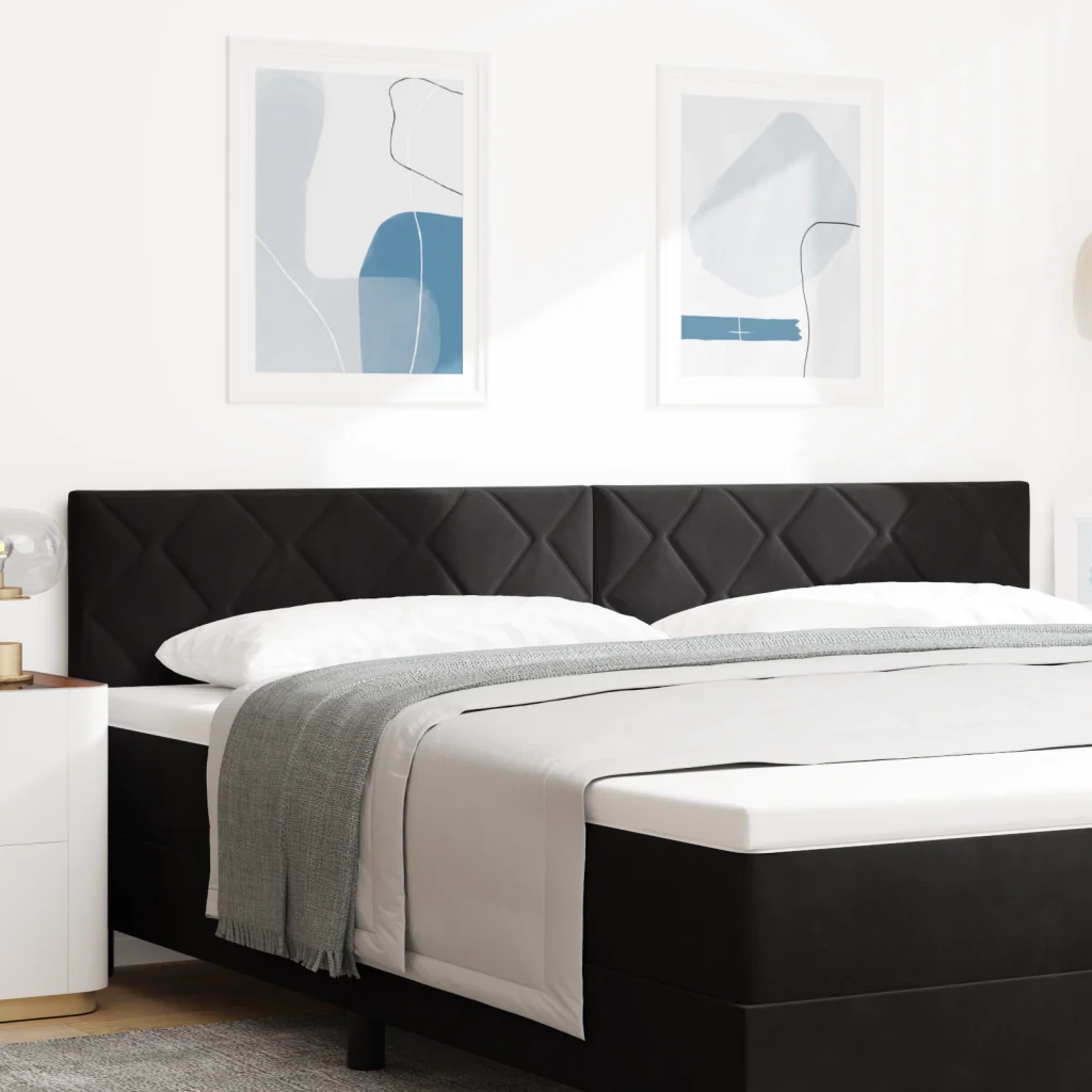 Testiera  Design a Blocchi di Diamante Nera 200 cm Velvet