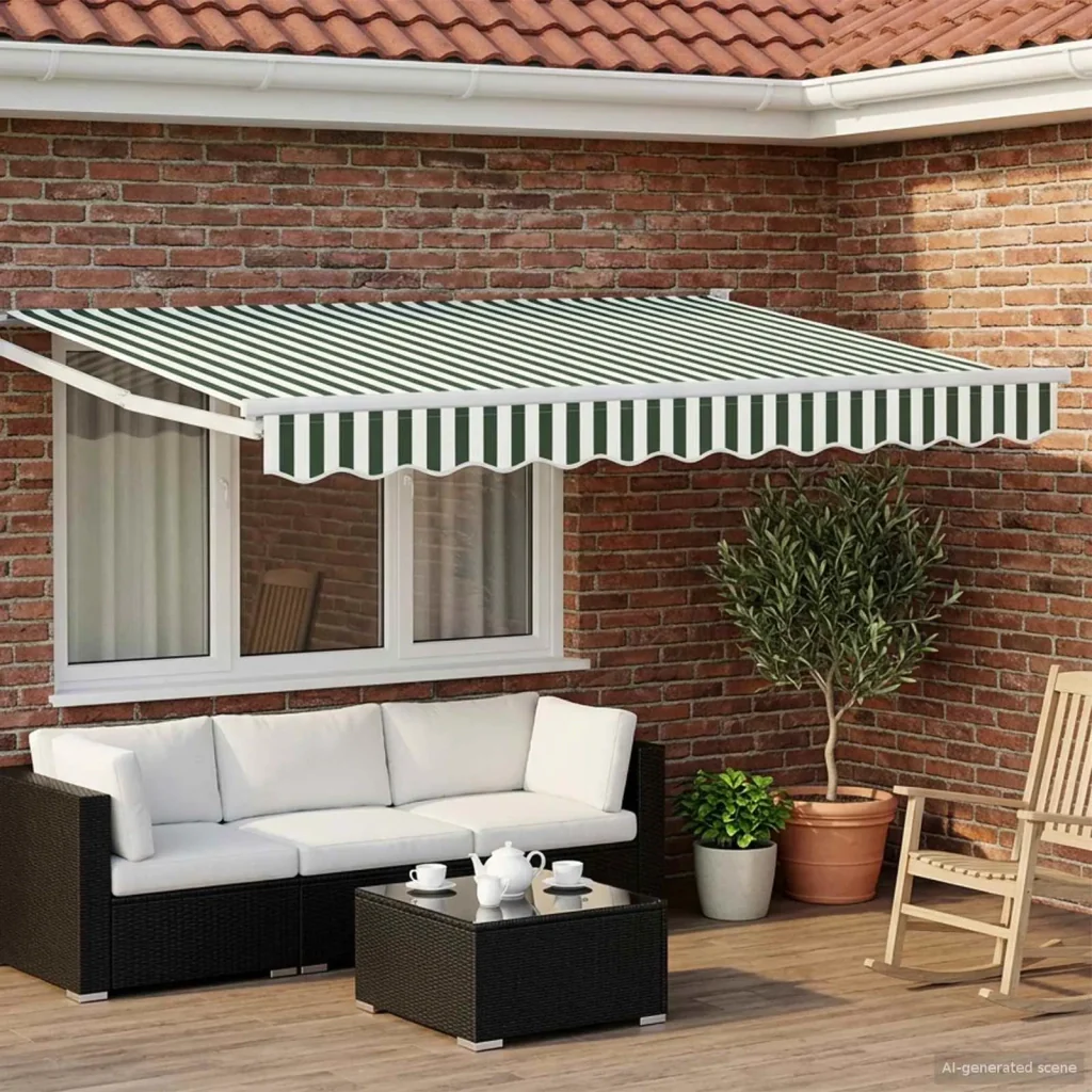 Tenda retrattile Verde e Bianco 3 x 2 m Poliestere e Metallo 3418979