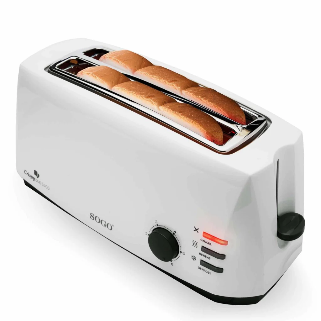 Tostapane elettrico 4 fette con ranure lunghe, 1400W, 6 livelli di tostatura, funzioni scongelamento e riscaldamento - SOGO - Image 3