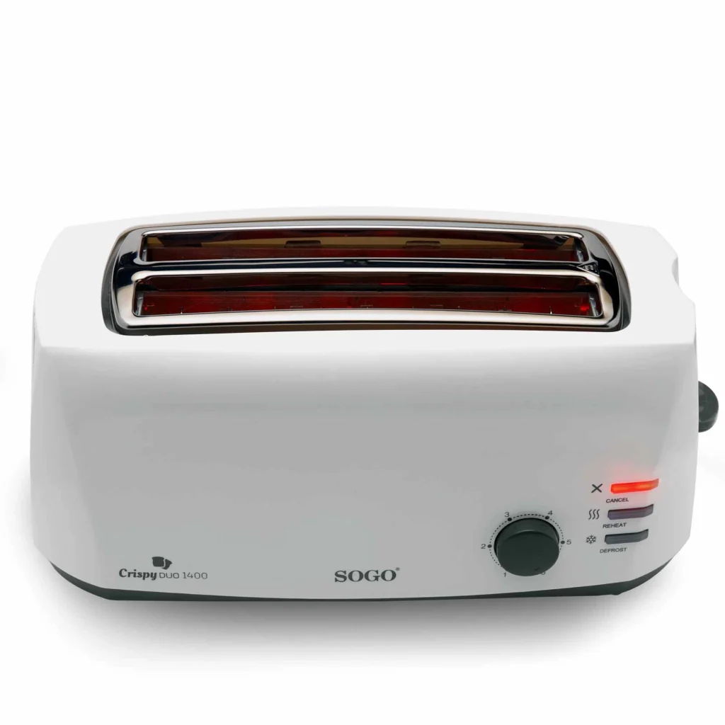 Tostapane elettrico 4 fette con ranure lunghe, 1400W, 6 livelli di tostatura, funzioni scongelamento e riscaldamento - SOGO - Image 4