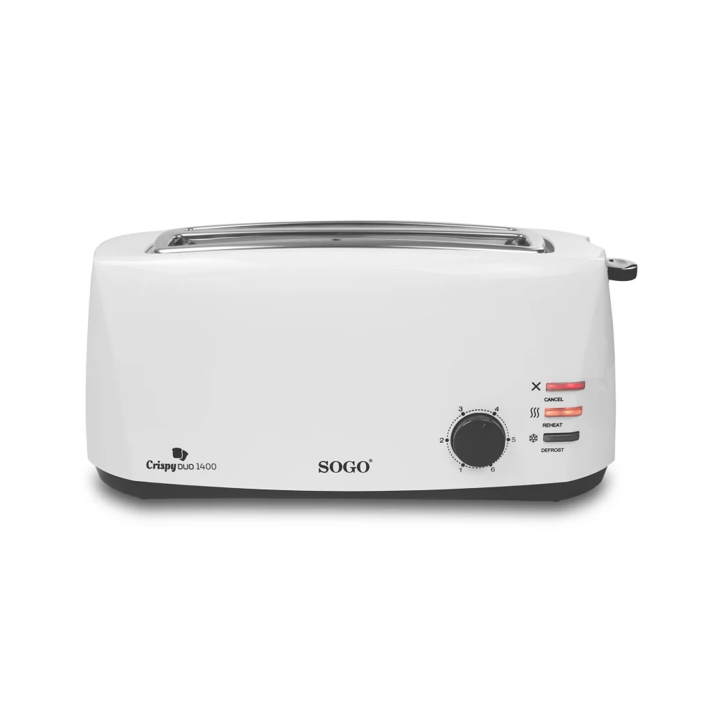 Tostapane elettrico 4 fette con ranure lunghe, 1400W, 6 livelli di tostatura, funzioni scongelamento e riscaldamento - SOGO - Image 5