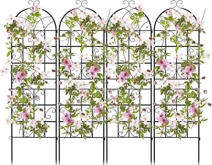 Traliccio da Giardino in Metallo 180 x 50 CM, Set di 2/4 Pannelli di Recinzione da Esterno per Piante Rampicanti, Decorazione Esterna per Giardino, Cortile e Patio (4 Pannelli)