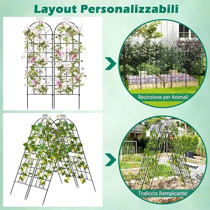 Traliccio da Giardino in Metallo 180 x 50 CM, Set di 2/4 Pannelli di Recinzione da Esterno per Piante Rampicanti, Decorazione Esterna per Giardino, Cortile e Patio (4 Pannelli) - Image 4