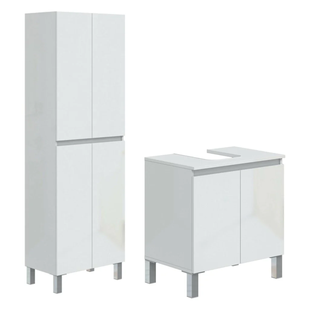 Trevico, set Mobili Bagno 4 Ripiani, Bianco Lucido - Image 4