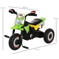 Triciclo per Bambini Stile Moto a Pedali con Luci e Suoni, 3 Ruote Larghe, Età 18-36 Mesi, 71x40x51cm, Verde - Image 3