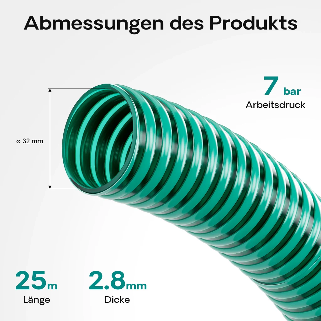 Tubo spiralato per aspirazione, verde, da 25 m Ø 32mm (1 1/4"), per pompe - Made in Europe - Image 3