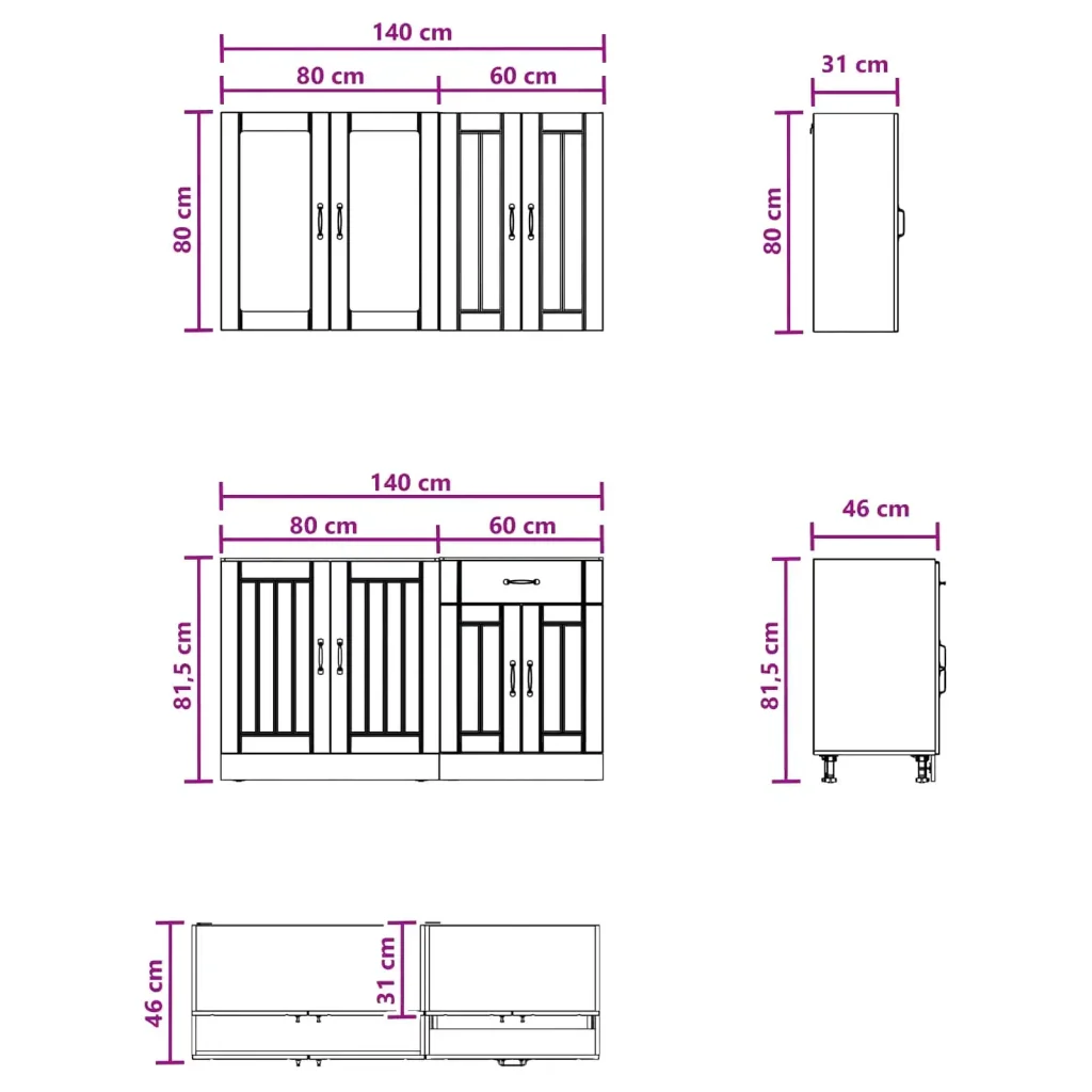 Unità Cucina LUCCA 4 pcs Sonoma grigio Legno ingegnerizzato 3438321 - Image 6