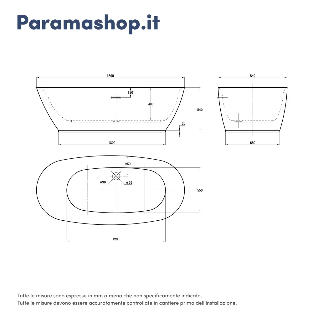 Vasca da bagno freestanding 180 cm acrilico bianco lucido centro stanza | Margherita - Image 6