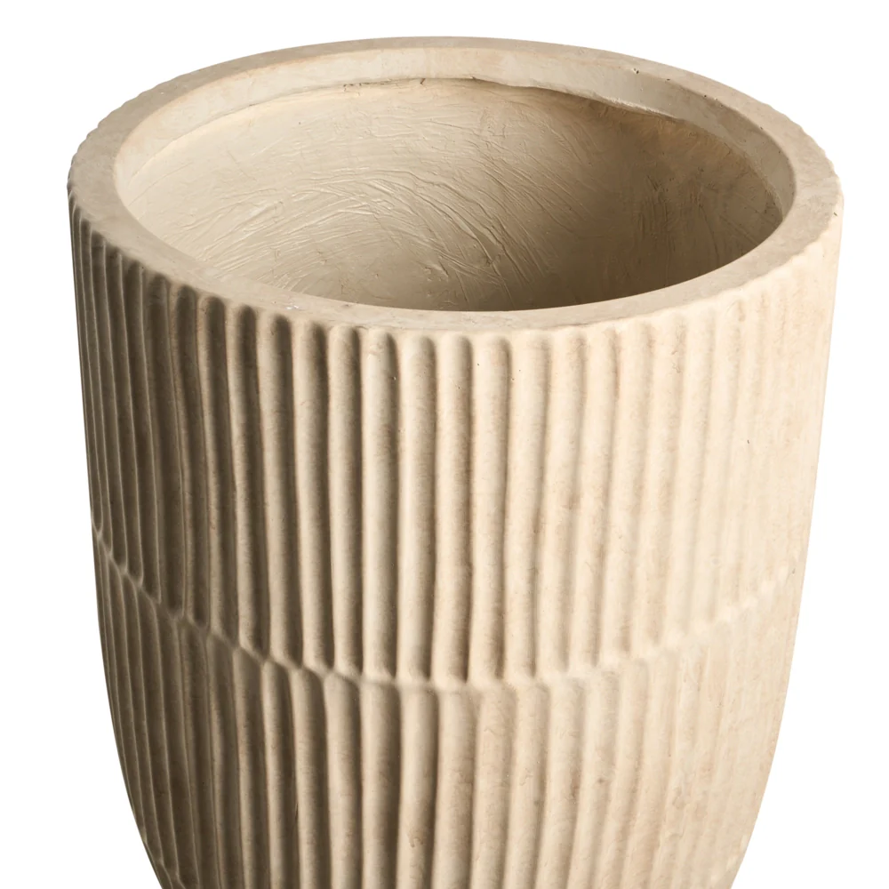 Vaso da fiori beige chiaro in fibra di argilla verniciata per interni ed esterni rotondo 36 x 36 x 50 cm alto design moderno soggiorno giardino - Image 2