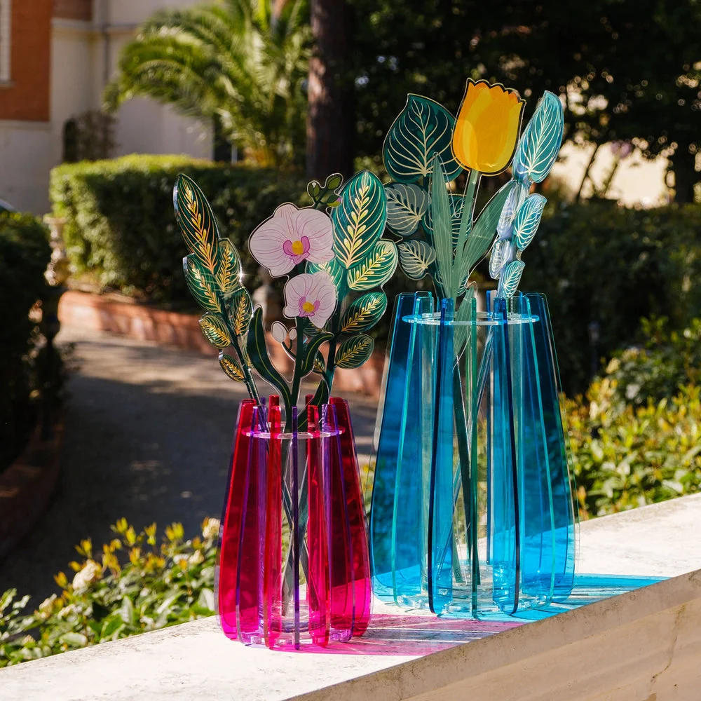 VASO GRANDE IRIDE IN VETRO TRASPARENTE E CRISTALLO ACRILICO COLORE BLU - Image 3