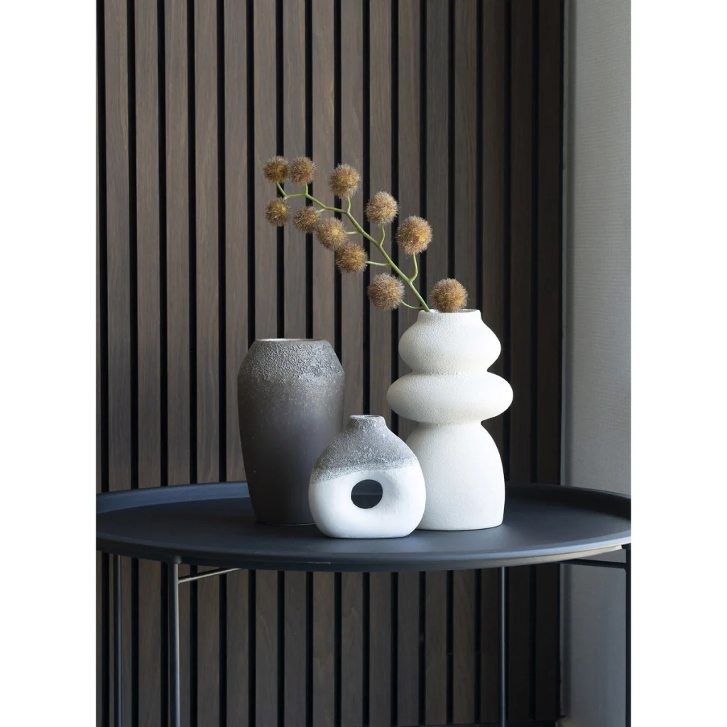 Vaso in gres beige con forme organiche, ø14,5x26,5 cm - Image 5