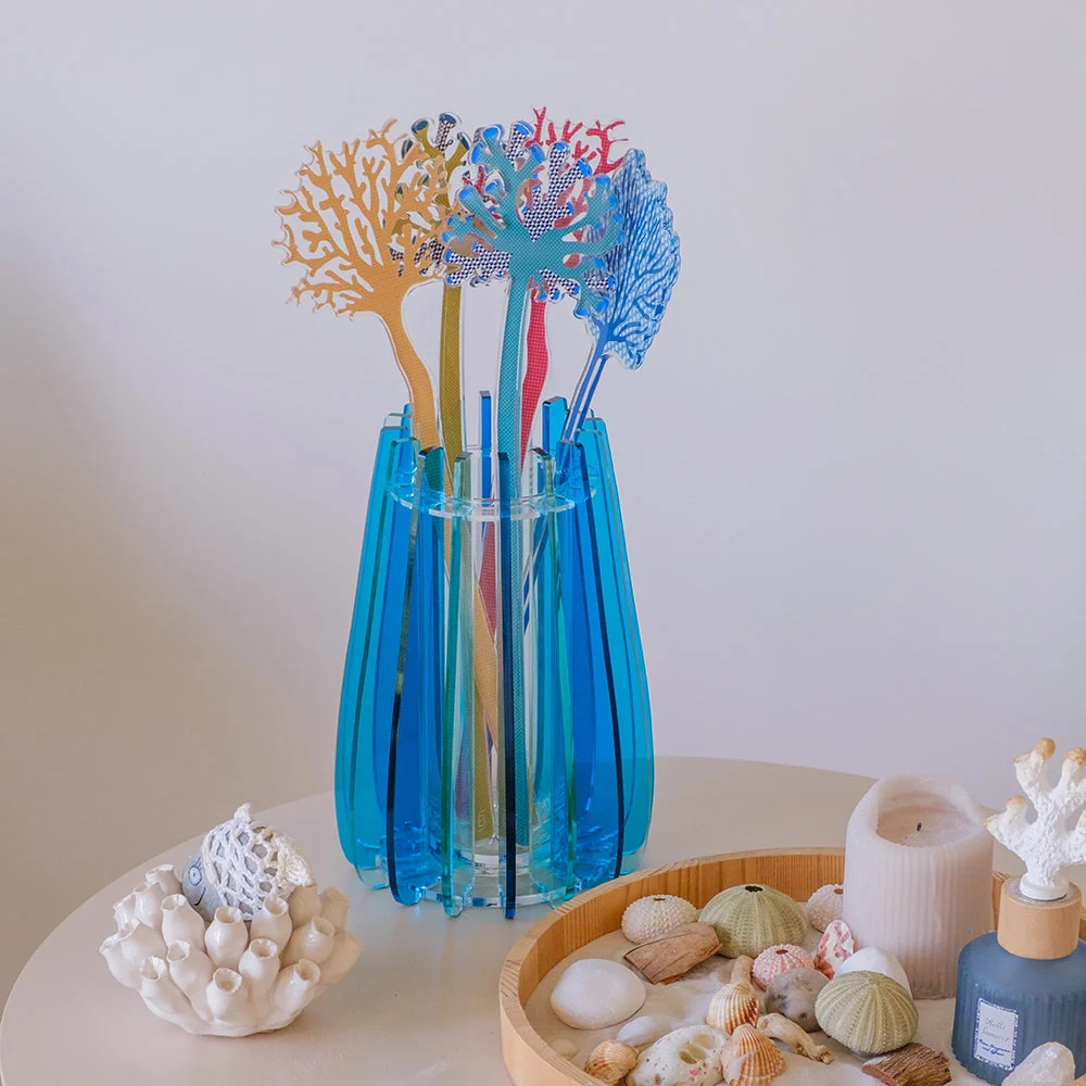 VASO PICCOLO IRIDE IN VETRO TRASPARENTE E CRISTALLO ACRILICO COLORE BLU - Image 3