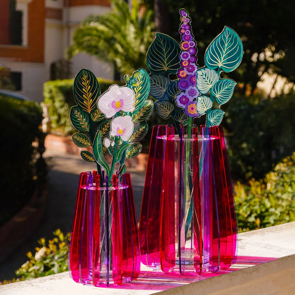 VASO PICCOLO IRIDE IN VETRO TRASPARENTE E CRISTALLO ACRILICO COLORE FUXIA - Image 2