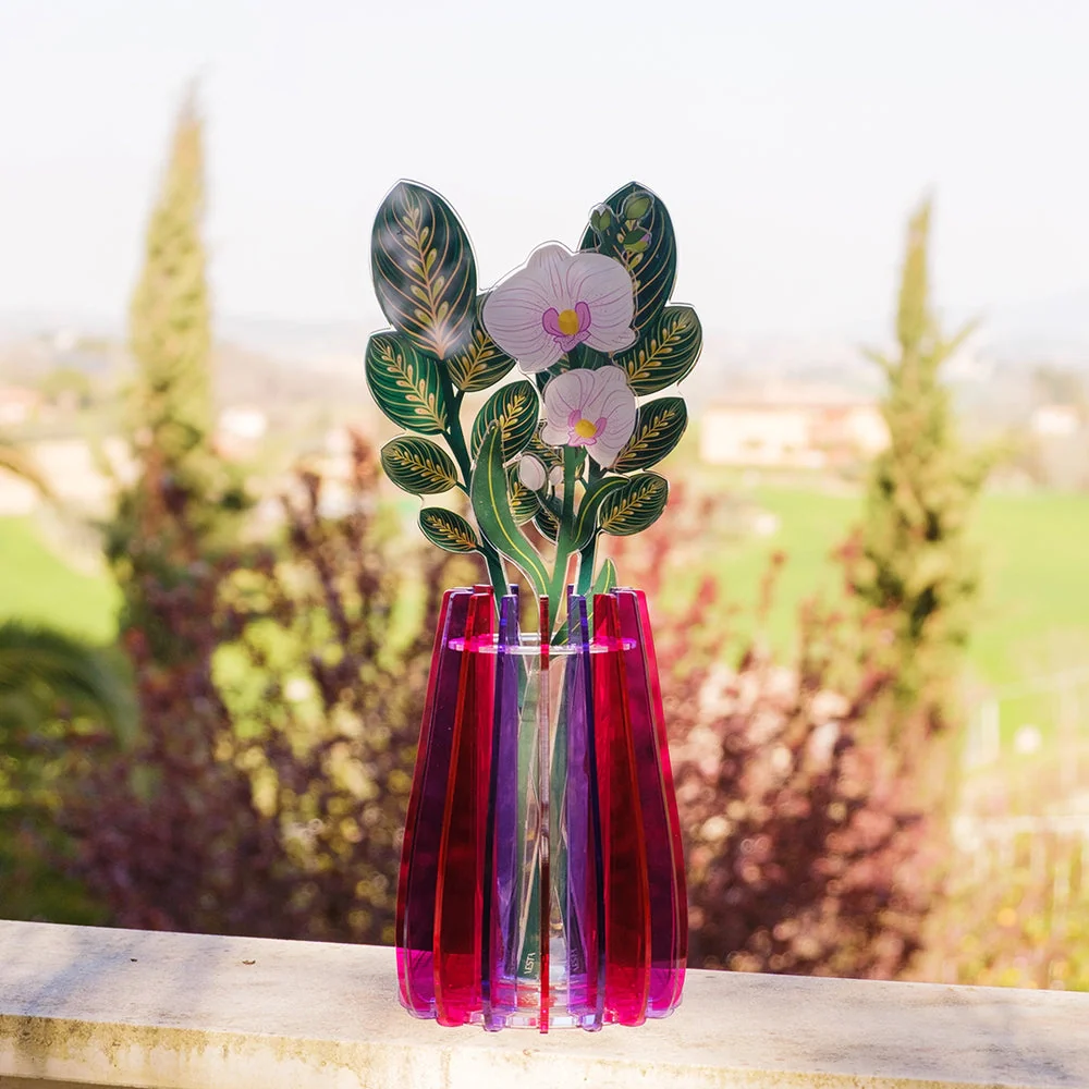 VASO PICCOLO IRIDE IN VETRO TRASPARENTE E CRISTALLO ACRILICO COLORE FUXIA - Image 3