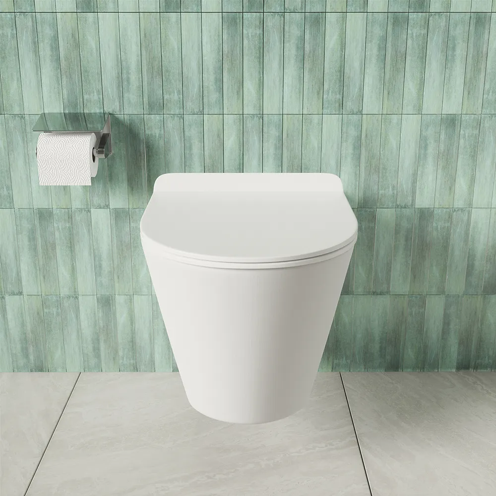Vaso sospeso rimless in ceramica bianco lucido con copri-wc soft-close | Rio - Image 2