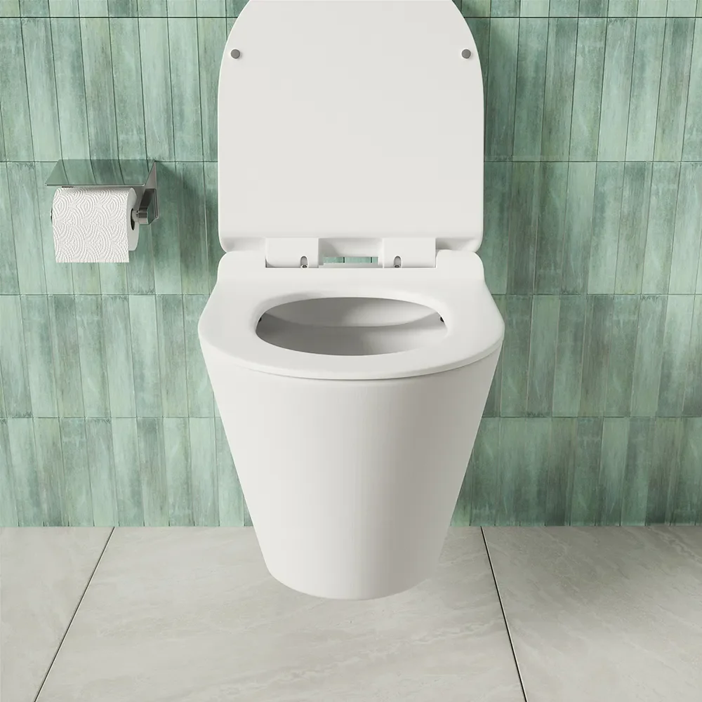 Vaso sospeso rimless in ceramica bianco lucido con copri-wc soft-close | Rio - Image 3