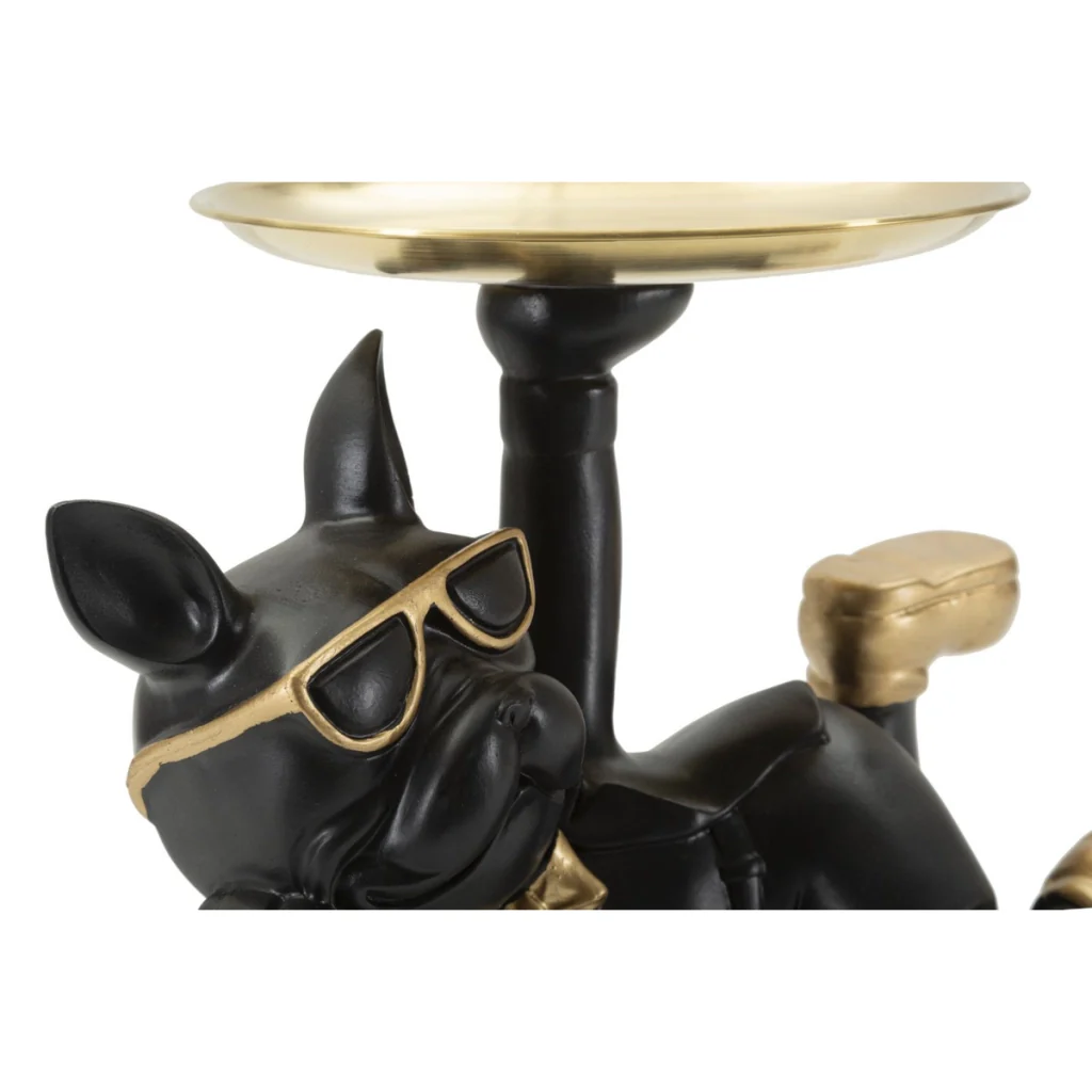 Scultura Cane Rover svuotatasche in resina nera e metallo oro - Image 3