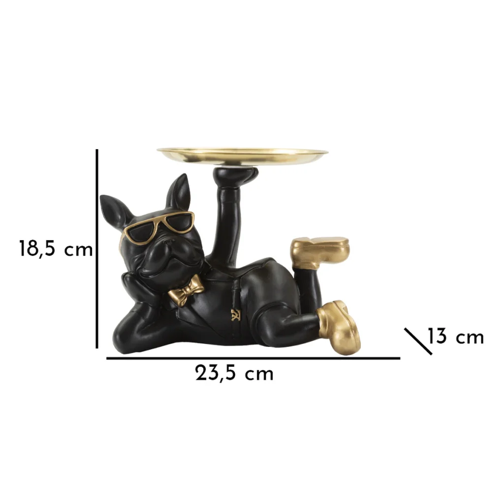 Scultura Cane Rover svuotatasche in resina nera e metallo oro - Image 8