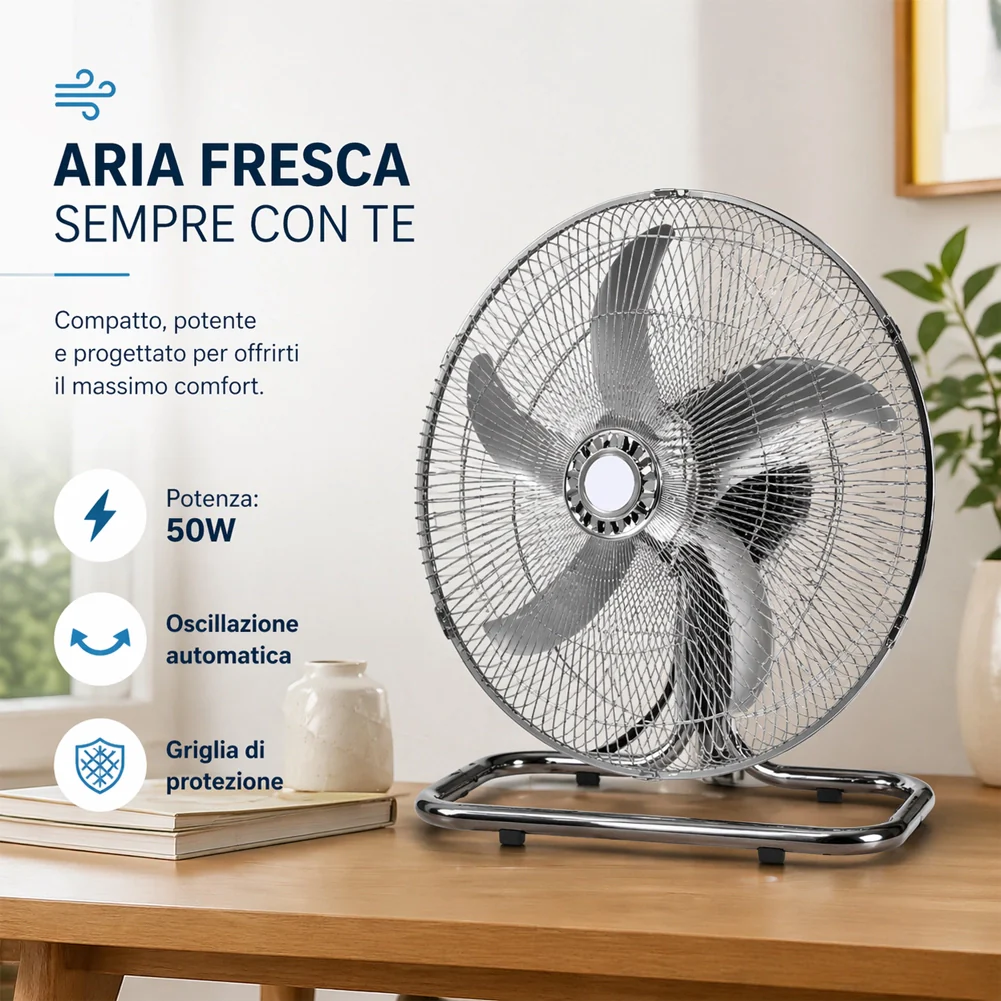 Ventilatore 3in1 Piantana Da tavolo Parete 3 Velocita Oscillazione 50W Pale 50cm - Image 4