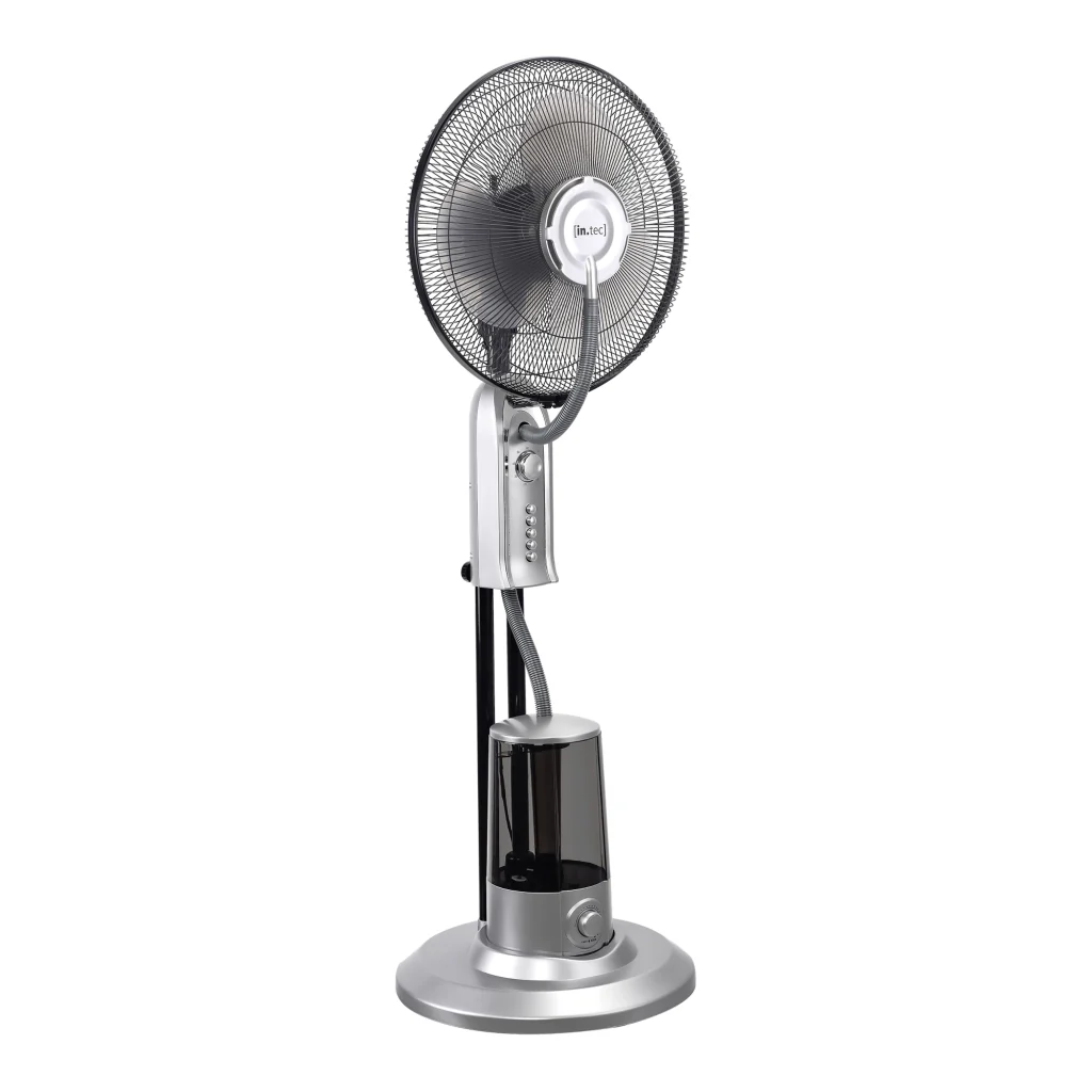 Ventilatore a Piantana con Nebulizzatore Regolabile - 3 Velocitá, Modalitá Oscillazione, Testa Inclinabile - Motore 75W Timer a 60 min. - Argento