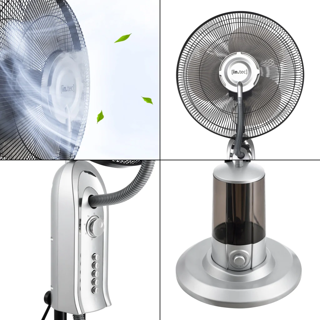Ventilatore a Piantana con Nebulizzatore Regolabile - 3 Velocitá, Modalitá Oscillazione, Testa Inclinabile - Motore 75W Timer a 60 min. - Argento - Image 6