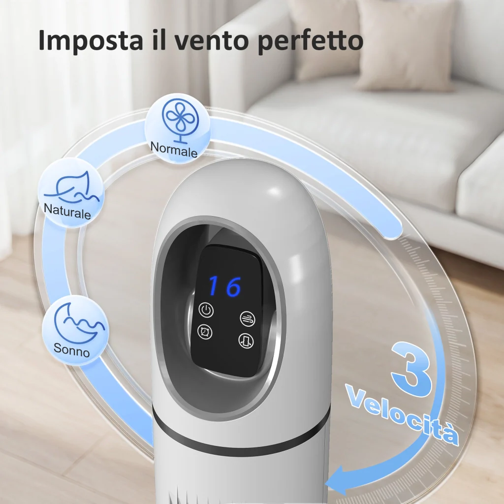 Ventilatore a Torre 31x31x111 cm Oscillante a 70° 4 Modalità 3 VelocitàTimer 24 Ore in PP e ABS Bianco - Image 4