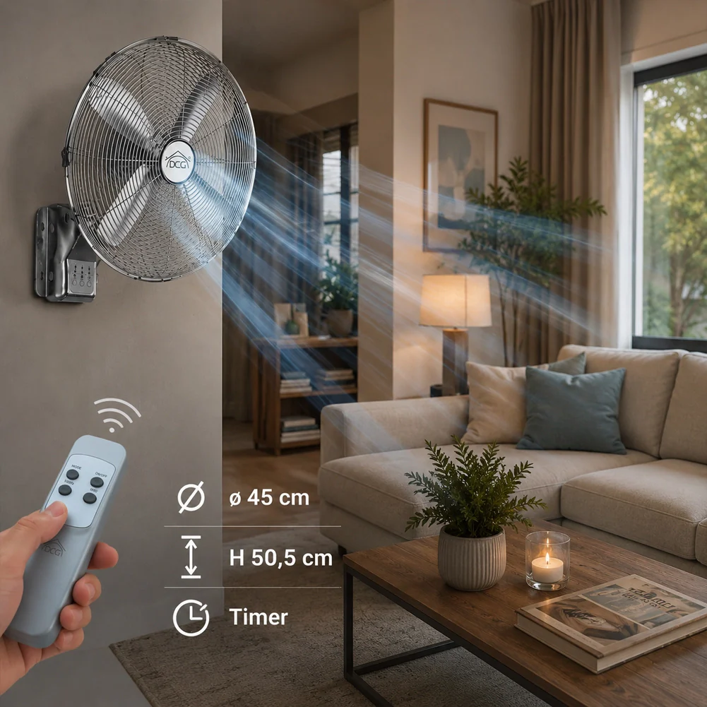 Ventilatore da Parete in Acciaio con 4 Pale e Telecomando 60W con Oscillazione - Image 3
