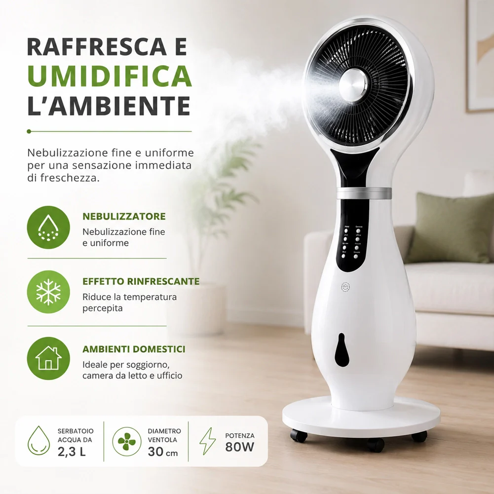 Ventilatore con Ruote Combinato Umidificatore Ioni Anti Zanzare 40x40x110cm - Image 6