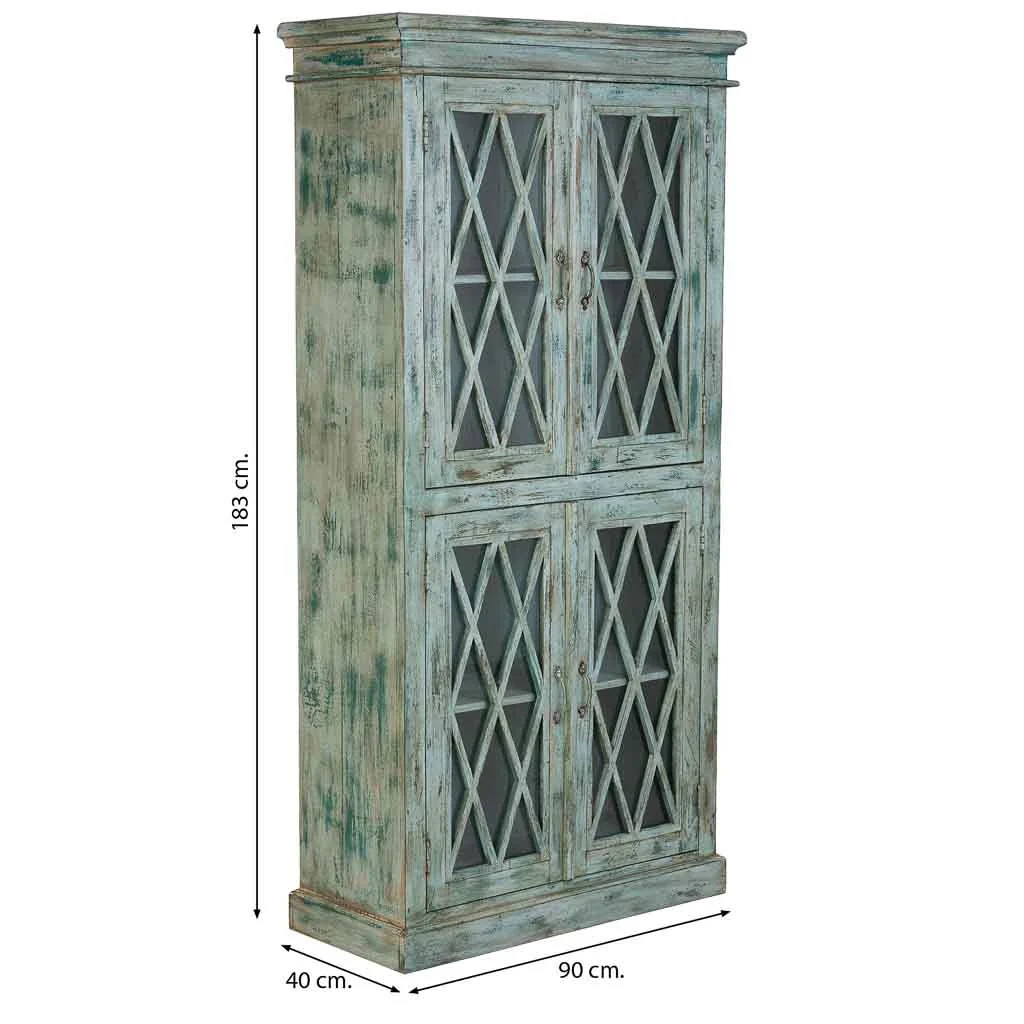 Vetrina in legno e vetro con 2 ante, blu 90x40x183h cm - Image 3
