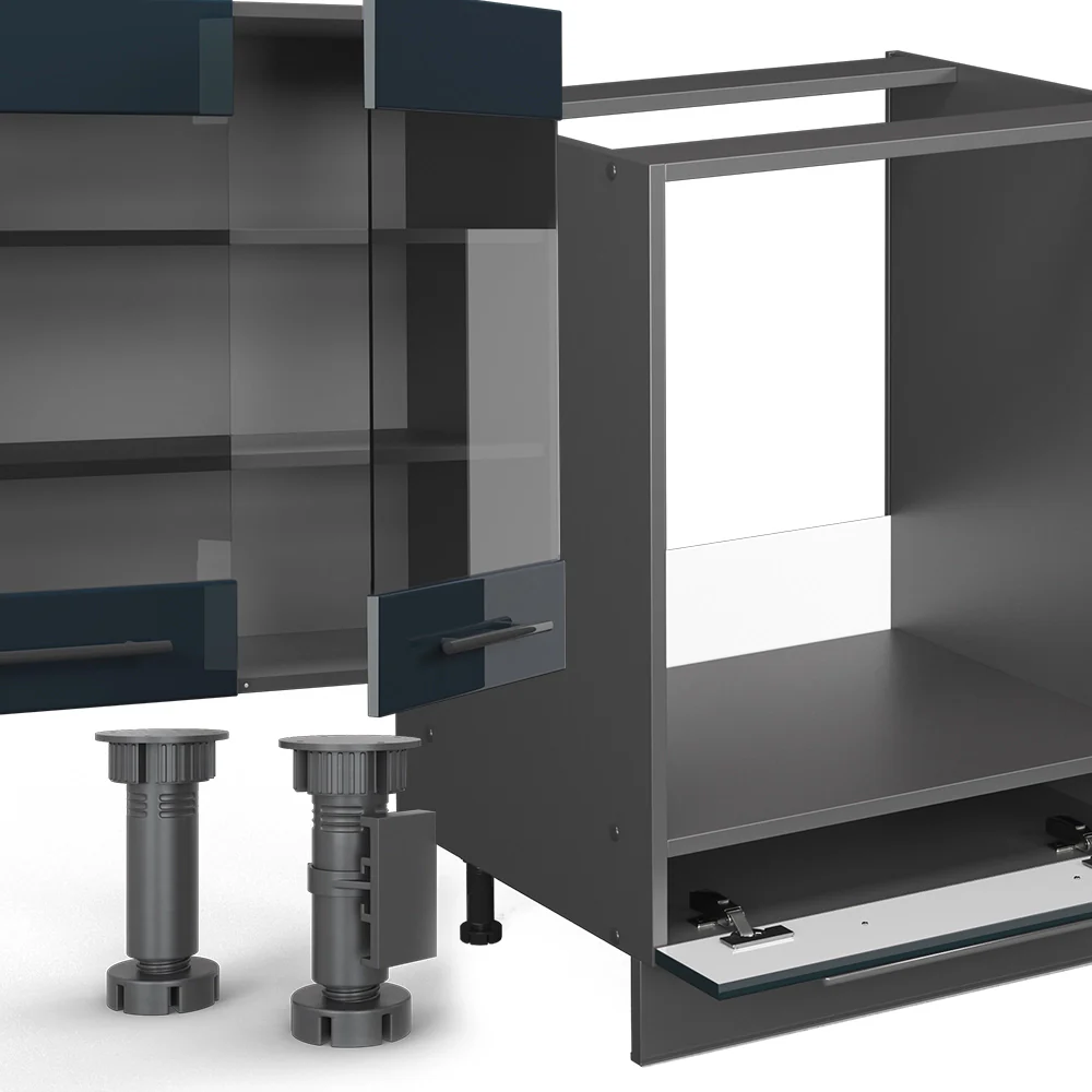 Cucina ad angolo Fame-Line Blu scuro lucido/Antracite 347 x 46 cm senza piano di lavoro Vicco - Image 5