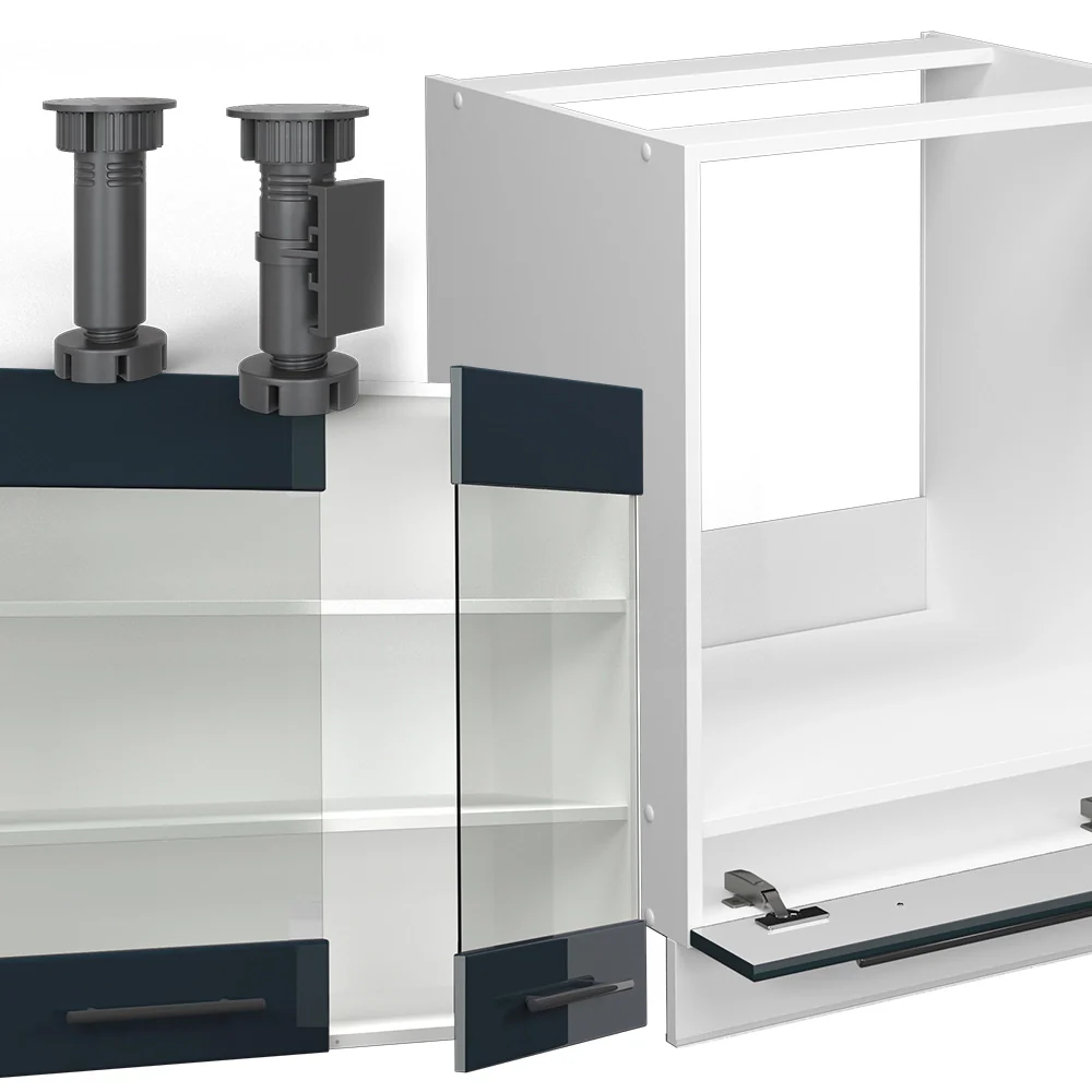 Cucina ad angolo Fame-Line Blu scuro lucido/Bianco 287 x 46 cm senza piano di lavoro Vicco - Image 5