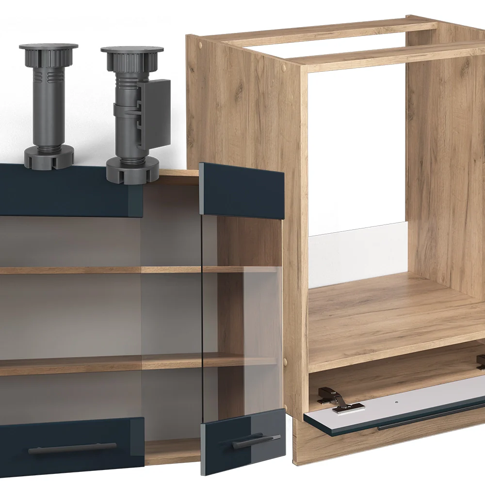 Cucina ad angolo Fame-Line Blu scuro lucido/Rovere dorato 190 x 60 cm, PL Antracite Vicco - Image 5