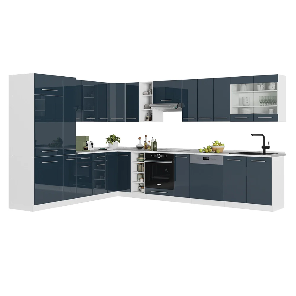 Cucina angolare completa Fame-Line Blu scuro lucido/Bianco 347 x 60 cm, PL Marmo Vicco - Image 6