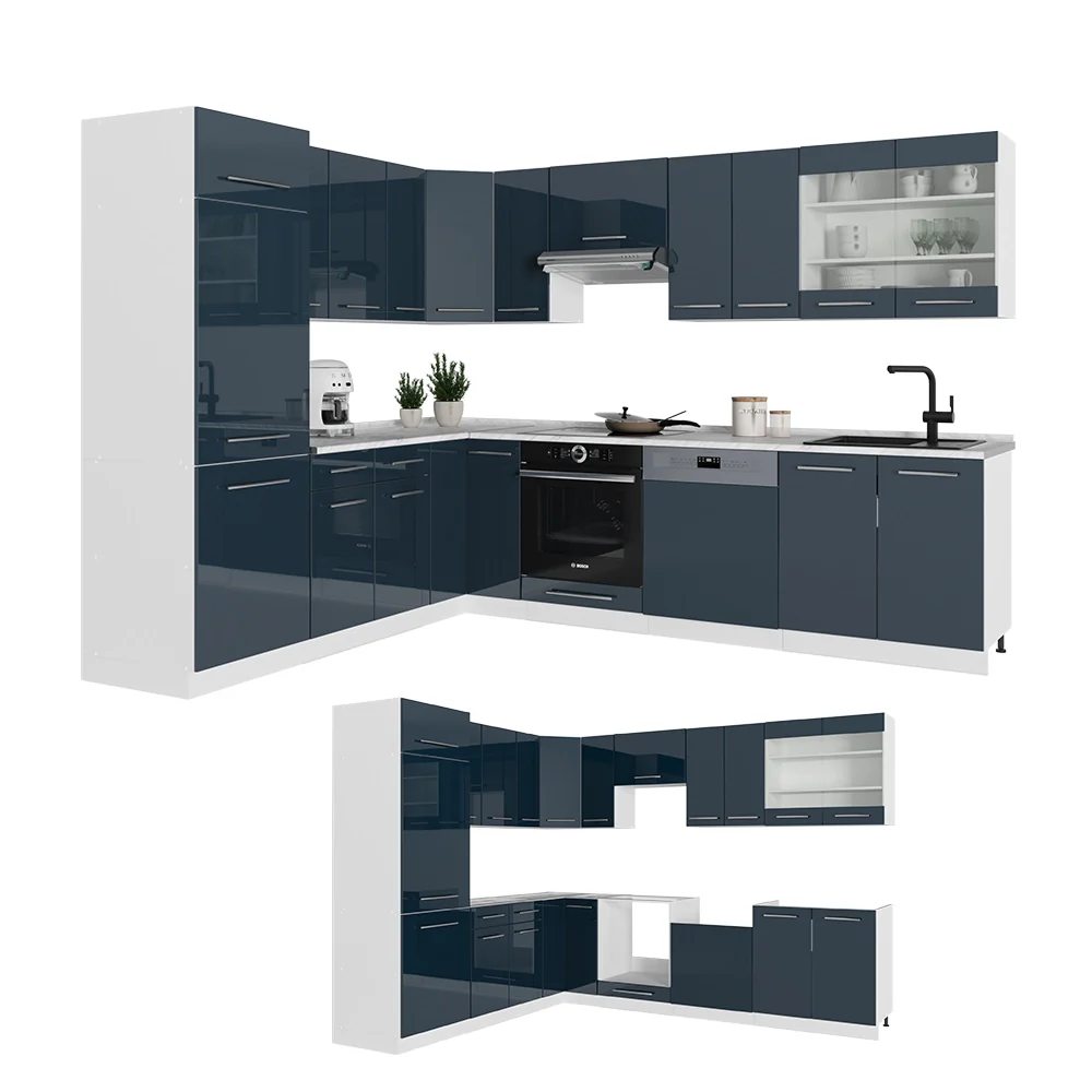 Cucina angolare completa Fame-Line Blu scuro lucido/Bianco 287 x 60 cm, PL Marmo Vicco - Image 5