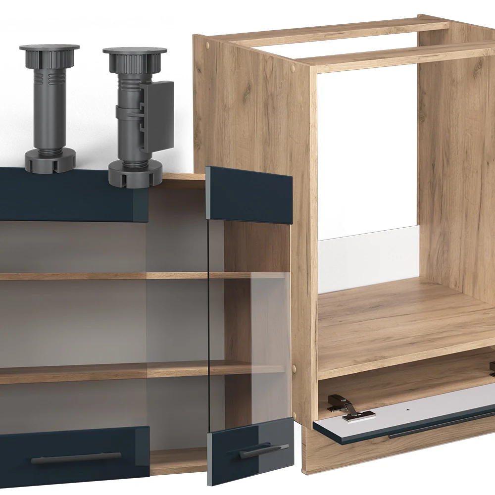 Cucina angolare completa Fame-Line Blu scuro lucido/Rovere dorato 227 x 60 cm, PL Marmo Vicco - Image 5