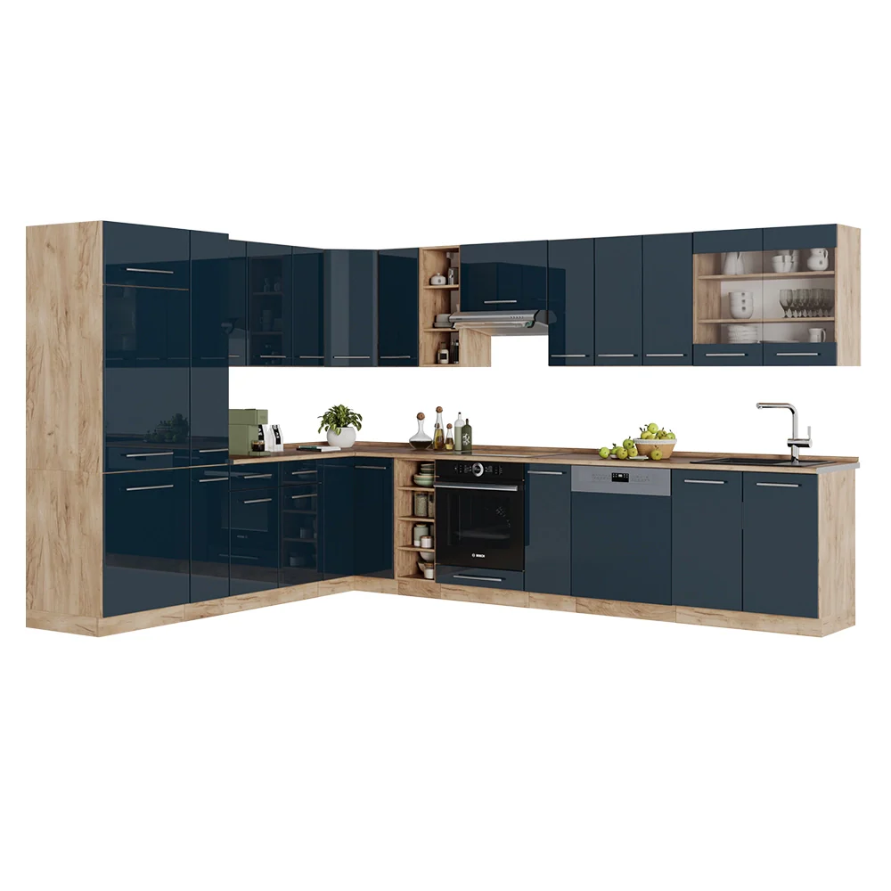 Cucina angolare completa Fame-Line Blu scuro lucido/Rovere dorato 347 x 60 cm, PL Rovere Vicco - Image 6